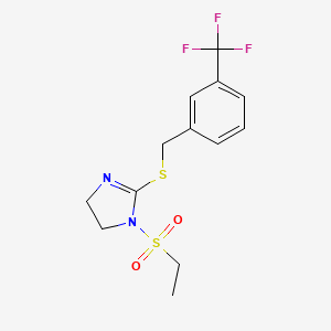 molecular formula C13H15F3N2O2S2 B2876007 1-Ethylsulfonyl-2-[[3-(trifluoromethyl)phenyl]methylsulfanyl]-4,5-dihydroimidazole CAS No. 868218-12-6