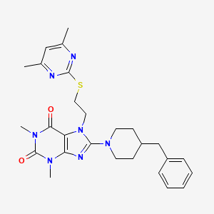 molecular formula C27H33N7O2S B2876033 8-(4-benzylpiperidin-1-yl)-7-(2-((4,6-dimethylpyrimidin-2-yl)thio)ethyl)-1,3-dimethyl-1H-purine-2,6(3H,7H)-dione CAS No. 842960-04-7