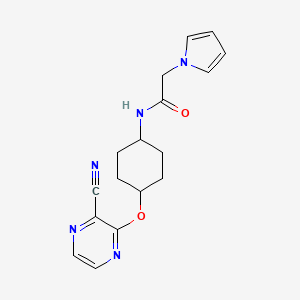 molecular formula C17H19N5O2 B2876040 N-((1r,4r)-4-((3-cyanopyrazin-2-yl)oxy)cyclohexyl)-2-(1H-pyrrol-1-yl)acetamide CAS No. 2034203-97-7