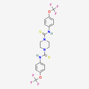 molecular formula C20H18F6N4O2S2 B2876049 (4-(Thioxo((4-(trifluoromethoxy)phenyl)amino)methyl)piperazinyl)((4-(trifluoromethoxy)phenyl)amino)methane-1-thione CAS No. 1020252-33-8