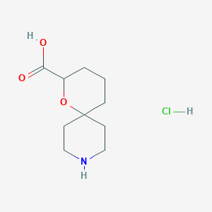 molecular formula C10H18ClNO3 B2876050 1-Oxa-9-azaspiro[5.5]undecane-2-carboxylic acid;hydrochloride CAS No. 2416236-56-9