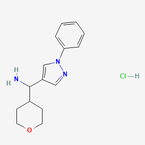 molecular formula C15H20ClN3O B2876054 (oxan-4-yl)(1-phenyl-1H-pyrazol-4-yl)methanamine hydrochloride CAS No. 2060045-11-4