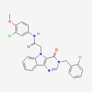 molecular formula C26H20Cl2N4O3 B2876073 N-(3-chloro-4-methoxyphenyl)-2-{3-[(2-chlorophenyl)methyl]-4-oxo-3H,4H,5H-pyrimido[5,4-b]indol-5-yl}acetamide CAS No. 1189470-68-5