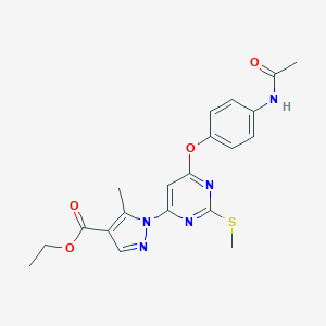 molecular formula C20H21N5O4S B287611 ethyl 1-[6-[4-(acetylamino)phenoxy]-2-(methylsulfanyl)-4-pyrimidinyl]-5-methyl-1H-pyrazole-4-carboxylate 