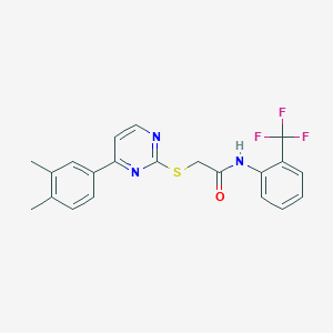 molecular formula C21H18F3N3OS B2876114 2-{[4-(3,4-二甲苯基)嘧啶-2-基]硫代}-N-[2-(三氟甲基)苯基]乙酰胺 CAS No. 1019153-48-0