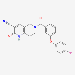 molecular formula C22H16FN3O3 B2876126 6-(3-(4-氟苯氧基)苯甲酰)-2-氧代-1,2,5,6,7,8-六氢-1,6-萘啶-3-腈 CAS No. 2034448-78-5
