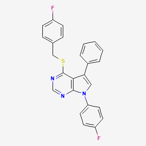 molecular formula C25H17F2N3S B2876129 4-((4-fluorobenzyl)thio)-7-(4-fluorophenyl)-5-phenyl-7H-pyrrolo[2,3-d]pyrimidine CAS No. 442878-52-6