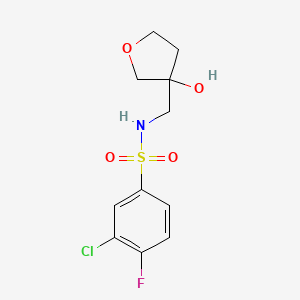 molecular formula C11H13ClFNO4S B2876138 3-chloro-4-fluoro-N-((3-hydroxytetrahydrofuran-3-yl)methyl)benzenesulfonamide CAS No. 1916606-80-8