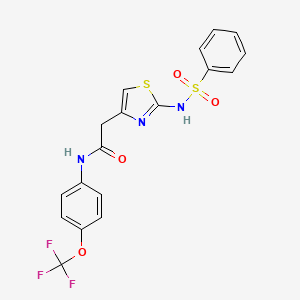 molecular formula C18H14F3N3O4S2 B2876142 2-(2-(苯磺酰胺)噻唑-4-基)-N-(4-(三氟甲氧基)苯基)乙酰胺 CAS No. 922025-99-8