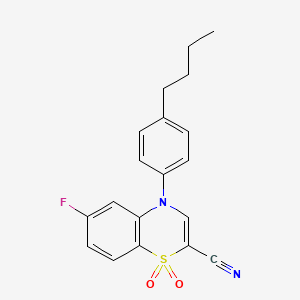molecular formula C19H17FN2O2S B2876144 4-(4-butylphenyl)-6-fluoro-4H-1,4-benzothiazine-2-carbonitrile 1,1-dioxide CAS No. 1207002-11-6