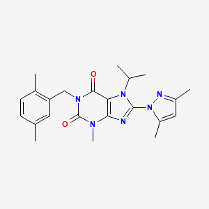 molecular formula C23H28N6O2 B2876145 8-(3,5-二甲基-1H-吡唑-1-基)-1-(2,5-二甲基苄基)-7-异丙基-3-甲基-1H-嘌呤-2,6(3H,7H)-二酮 CAS No. 1013989-83-7