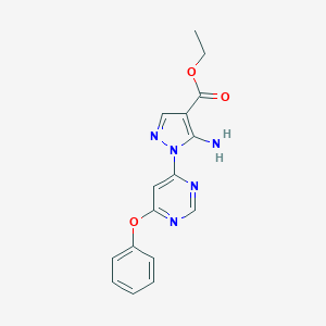 molecular formula C16H15N5O3 B287615 ethyl5-amino-1-(6-phenoxy-4-pyrimidinyl)-1H-pyrazole-4-carboxylate 