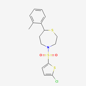 molecular formula C16H18ClNO2S3 B2876168 4-((5-氯噻吩-2-基)磺酰基)-7-(邻甲苯基)-1,4-噻氮戊烷 CAS No. 1704521-98-1