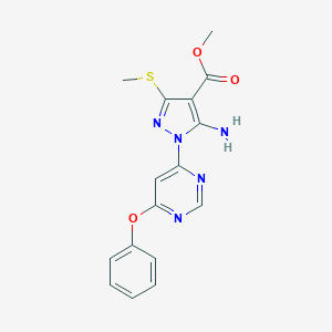 molecular formula C16H15N5O3S B287617 methyl 5-amino-3-(methylsulfanyl)-1-(6-phenoxy-4-pyrimidinyl)-1H-pyrazole-4-carboxylate 