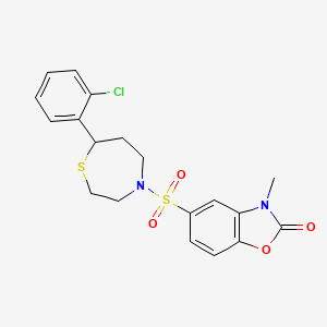 molecular formula C19H19ClN2O4S2 B2876176 5-((7-(2-chlorophenyl)-1,4-thiazepan-4-yl)sulfonyl)-3-methylbenzo[d]oxazol-2(3H)-one CAS No. 1795482-79-9