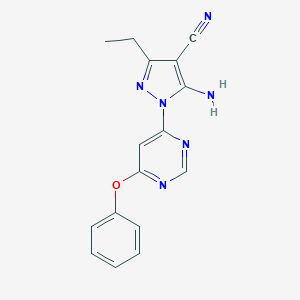 molecular formula C16H14N6O B287618 5-amino-3-ethyl-1-(6-phenoxy-4-pyrimidinyl)-1H-pyrazole-4-carbonitrile 