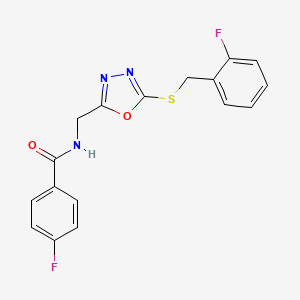 molecular formula C17H13F2N3O2S B2876183 4-fluoro-N-((5-((2-fluorobenzyl)thio)-1,3,4-oxadiazol-2-yl)methyl)benzamide CAS No. 941948-72-7