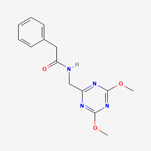 molecular formula C14H16N4O3 B2876190 N-((4,6-二甲氧基-1,3,5-三嗪-2-基)甲基)-2-苯乙酰胺 CAS No. 2034574-36-0