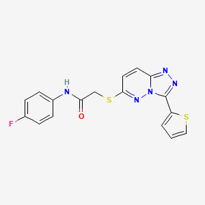 molecular formula C17H12FN5OS2 B2876214 N-(4-fluorophenyl)-2-[(3-thiophen-2-yl-[1,2,4]triazolo[4,3-b]pyridazin-6-yl)sulfanyl]acetamide CAS No. 868966-50-1