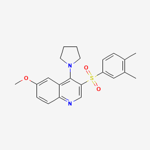 molecular formula C22H24N2O3S B2876239 3-(3,4-Dimethylbenzenesulfonyl)-6-methoxy-4-(pyrrolidin-1-yl)quinoline CAS No. 867040-17-3