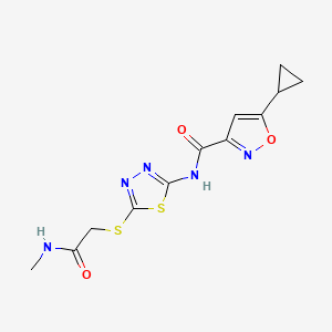 molecular formula C12H13N5O3S2 B2876255 5-cyclopropyl-N-(5-((2-(methylamino)-2-oxoethyl)thio)-1,3,4-thiadiazol-2-yl)isoxazole-3-carboxamide CAS No. 1226447-27-3