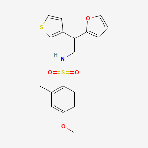 molecular formula C18H19NO4S2 B2876266 N-[2-(furan-2-yl)-2-(thiophen-3-yl)ethyl]-4-methoxy-2-methylbenzene-1-sulfonamide CAS No. 2097934-22-8