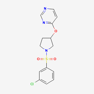 molecular formula C14H14ClN3O3S B2876268 4-((1-((3-氯苯基)磺酰基)吡咯烷-3-基)氧基)嘧啶 CAS No. 2034361-28-7