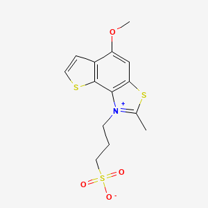 molecular formula C14H15NO4S3 B2876289 3-(5-Methoxy-2-methylthieno[2,3-e][1,3]benzothiazol-1-ium-1-yl)propane-1-sulfonate CAS No. 297148-55-1