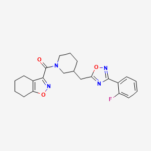 molecular formula C22H23FN4O3 B2876291 (3-((3-(2-Fluorophenyl)-1,2,4-oxadiazol-5-yl)methyl)piperidin-1-yl)(4,5,6,7-tetrahydrobenzo[d]isoxazol-3-yl)methanone CAS No. 1706100-45-9