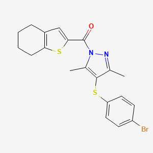 molecular formula C20H19BrN2OS2 B2876298 [4-(4-Bromophenyl)sulfanyl-3,5-dimethylpyrazol-1-yl]-(4,5,6,7-tetrahydro-1-benzothiophen-2-yl)methanone CAS No. 394237-26-4