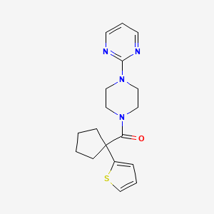 molecular formula C18H22N4OS B2876303 (4-(Pyrimidin-2-yl)piperazin-1-yl)(1-(thiophen-2-yl)cyclopentyl)methanone CAS No. 1203275-55-1