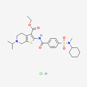 molecular formula C27H38ClN3O5S2 B2876311 ethyl 2-(4-(N-cyclohexyl-N-methylsulfamoyl)benzamido)-6-isopropyl-4,5,6,7-tetrahydrothieno[2,3-c]pyridine-3-carboxylate hydrochloride CAS No. 1216779-96-2