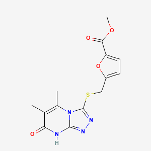 molecular formula C14H14N4O4S B2876323 Methyl 5-(((5,6-dimethyl-7-oxo-7,8-dihydro-[1,2,4]triazolo[4,3-a]pyrimidin-3-yl)thio)methyl)furan-2-carboxylate CAS No. 891133-02-1