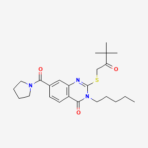 molecular formula C24H33N3O3S B2876339 2-((3,3-dimethyl-2-oxobutyl)thio)-3-pentyl-7-(pyrrolidine-1-carbonyl)quinazolin-4(3H)-one CAS No. 309750-00-3