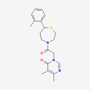 molecular formula C20H25N3O2S B2876352 5,6-dimethyl-3-(2-oxo-2-(7-(o-tolyl)-1,4-thiazepan-4-yl)ethyl)pyrimidin-4(3H)-one CAS No. 1705099-92-8