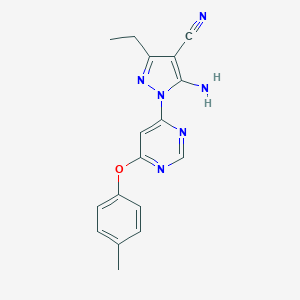 molecular formula C17H16N6O B287636 5-amino-3-ethyl-1-[6-(4-methylphenoxy)-4-pyrimidinyl]-1H-pyrazole-4-carbonitrile 