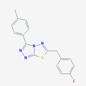 molecular formula C17H13FN4S B287638 6-[(4-Fluorophenyl)methyl]-3-(4-methylphenyl)-[1,2,4]triazolo[3,4-b][1,3,4]thiadiazole 