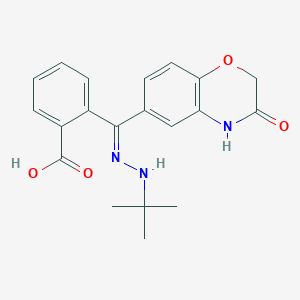 molecular formula C20H21N3O4 B2876386 2-[(E)-N-(叔丁基氨基)-C-(3-氧代-4H-1,4-苯并恶嗪-6-基)碳亚氨基]苯甲酸 CAS No. 691887-90-8