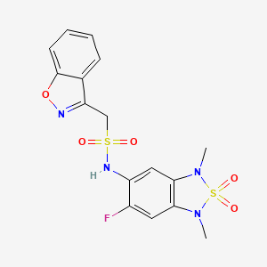 molecular formula C16H15FN4O5S2 B2876430 1-(benzo[d]isoxazol-3-yl)-N-(6-fluoro-1,3-dimethyl-2,2-dioxido-1,3-dihydrobenzo[c][1,2,5]thiadiazol-5-yl)methanesulfonamide CAS No. 2034542-89-5
