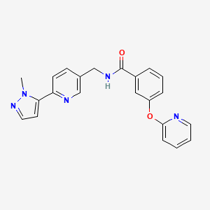 molecular formula C22H19N5O2 B2876438 N-((6-(1-methyl-1H-pyrazol-5-yl)pyridin-3-yl)methyl)-3-(pyridin-2-yloxy)benzamide CAS No. 2034229-29-1