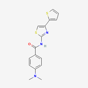 molecular formula C16H15N3OS2 B2876446 4-(dimethylamino)-N-(4-(thiophen-2-yl)thiazol-2-yl)benzamide CAS No. 476295-29-1