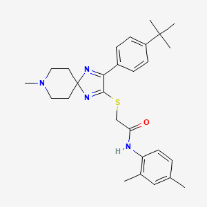 molecular formula C28H36N4OS B2876473 2-((3-(4-(tert-butyl)phenyl)-8-methyl-1,4,8-triazaspiro[4.5]deca-1,3-dien-2-yl)thio)-N-(2,4-dimethylphenyl)acetamide CAS No. 1223918-94-2
