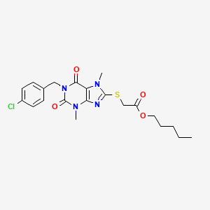 molecular formula C21H25ClN4O4S B2876476 戊基 2-((1-(4-氯苄基)-3,7-二甲基-2,6-二氧代-2,3,6,7-四氢-1H-嘌呤-8-基)硫代)乙酸酯 CAS No. 923179-25-3