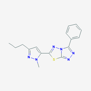 molecular formula C16H16N6S B287648 6-(1-methyl-3-propyl-1H-pyrazol-5-yl)-3-phenyl[1,2,4]triazolo[3,4-b][1,3,4]thiadiazole 
