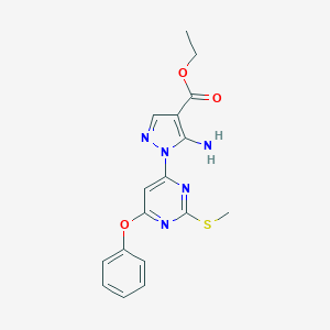 molecular formula C17H17N5O3S B287650 ethyl 5-amino-1-[2-(methylsulfanyl)-6-phenoxy-4-pyrimidinyl]-1H-pyrazole-4-carboxylate 