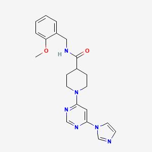 molecular formula C21H24N6O2 B2876516 1-(6-(1H-imidazol-1-yl)pyrimidin-4-yl)-N-(2-methoxybenzyl)piperidine-4-carboxamide CAS No. 1351590-38-9