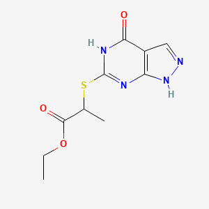 molecular formula C10H12N4O3S B2876517 ethyl 2-((4-oxo-4,5-dihydro-1H-pyrazolo[3,4-d]pyrimidin-6-yl)thio)propanoate CAS No. 877630-50-7