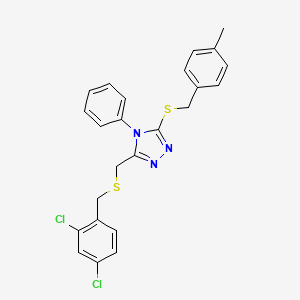 molecular formula C24H21Cl2N3S2 B2876519 3-{[(2,4-dichlorobenzyl)sulfanyl]methyl}-5-[(4-methylbenzyl)sulfanyl]-4-phenyl-4H-1,2,4-triazole CAS No. 344274-60-8