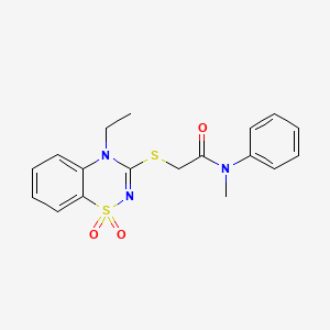molecular formula C18H19N3O3S2 B2876556 2-((4-ethyl-1,1-dioxido-4H-benzo[e][1,2,4]thiadiazin-3-yl)thio)-N-methyl-N-phenylacetamide CAS No. 1030089-33-8