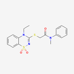 molecular formula C18H19N3O3S2 B2876556 2-((4-乙基-1,1-二氧化-4H-苯并[e][1,2,4]噻二嗪-3-基)硫代)-N-甲基-N-苯基乙酰胺 CAS No. 1030089-33-8